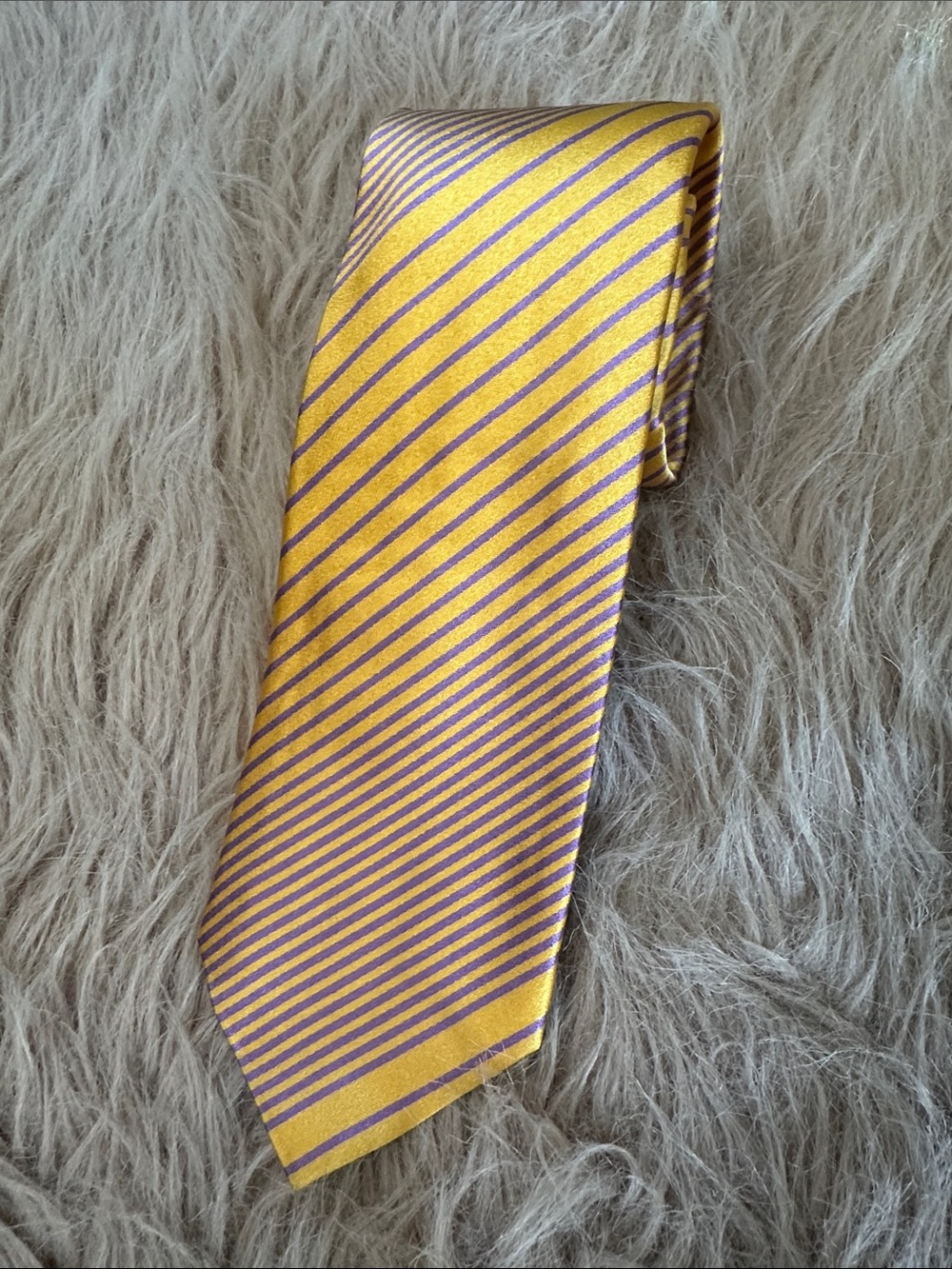 Richard James Men's Yellow and Purple Striped Tie - Classic Formal Accessory